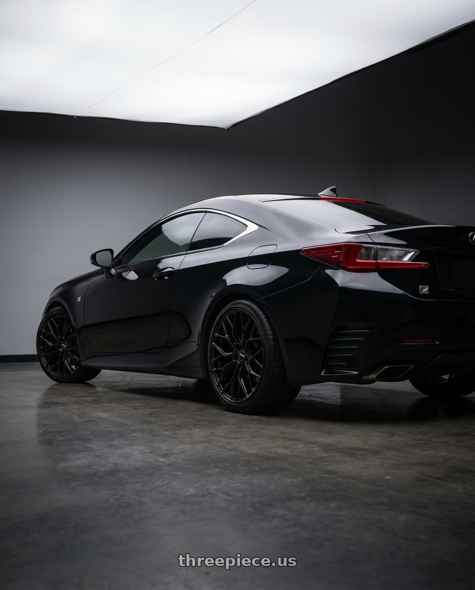 2016 Lexus Rc200t f sport with F1R FS3 5x114 18x8.5 +38 Gloss Black wheels rear three quarter view square tires