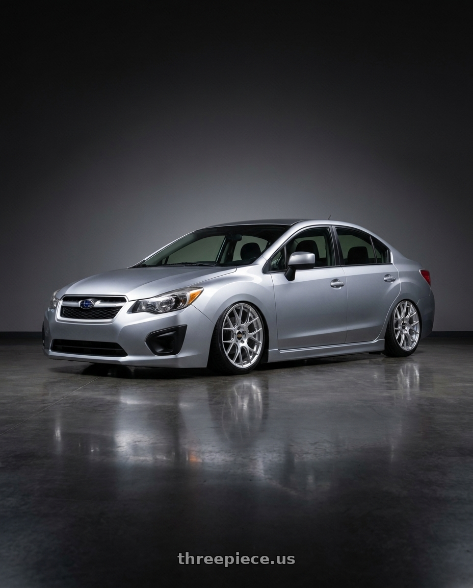 2016 Subaru impreza with BBS RE-V7 5x112 18x8.5 +42 Diamond Silver wheels