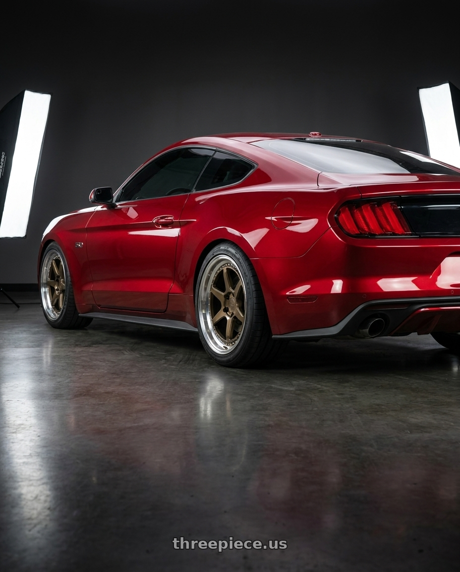 2015 mustang gt with Aodhan DS09 5X114.3 19x9.5+30 Bronze w/Machined Lip wheels rear three quarter view square tires
