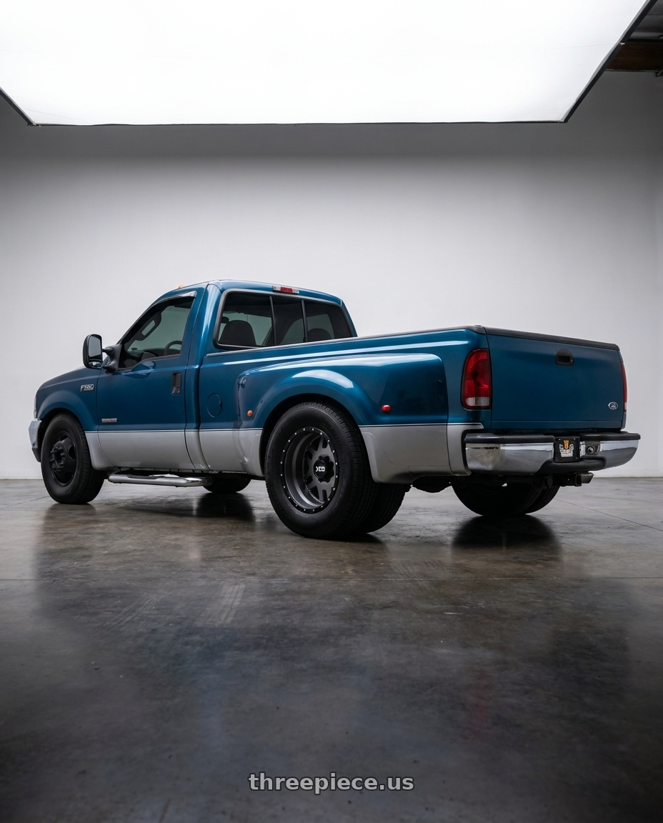 2000 ford f350 super duty dually with XD XD130 MACHETE DUALLY 8X170 20X8.25 -198 MATTE GRAY BLACK RING wheels rear three quarter view square tires