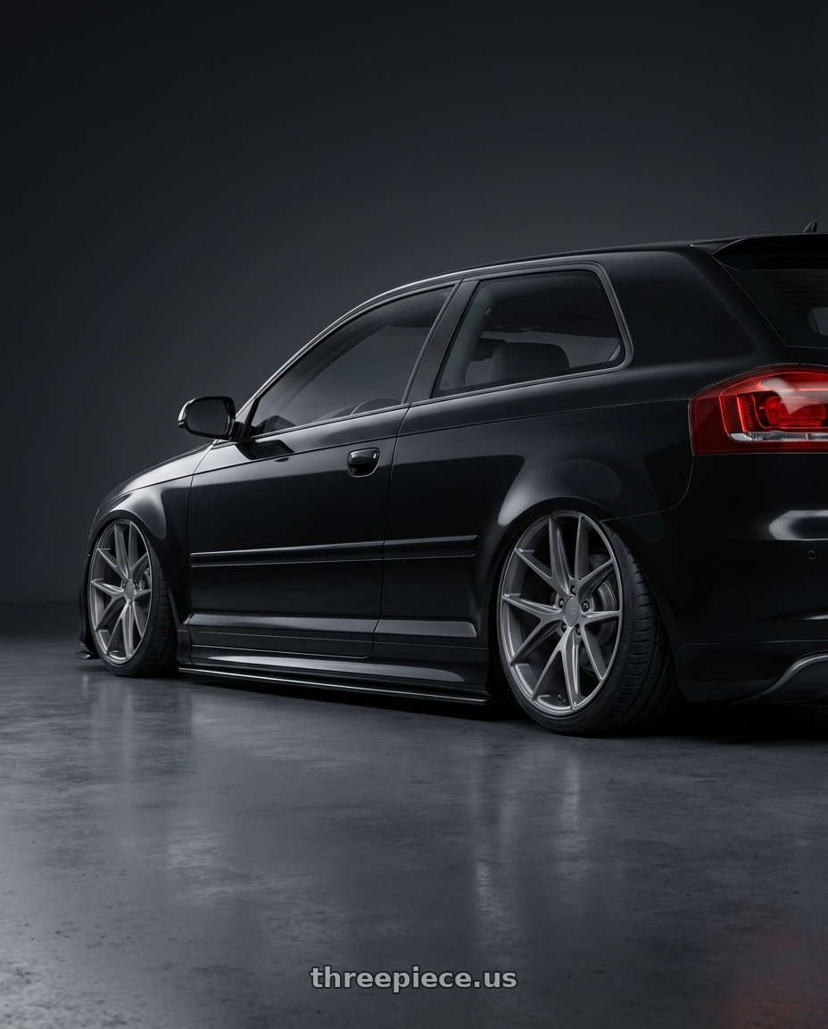 2012 Audi A3 8P with Niche 1PC M116 MISANO 5X112 19X9.5 +38 MATTE GUN METAL wheels rear three quarter view slight stretch tires