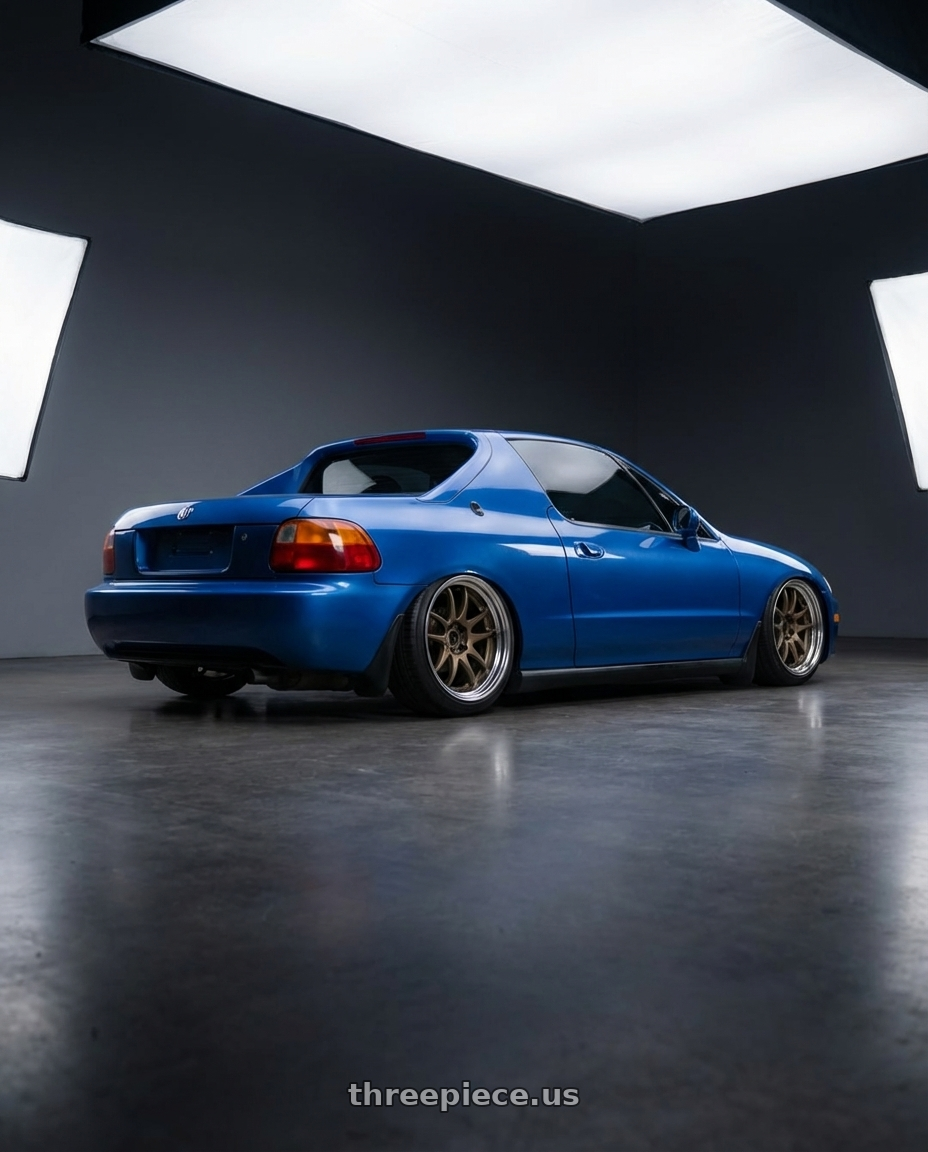 honda del sol si 1998 with Work Cr 2P 4x100 17x8.0 +38 Matte Bronze wheels rear three quarter view slight stretch tires