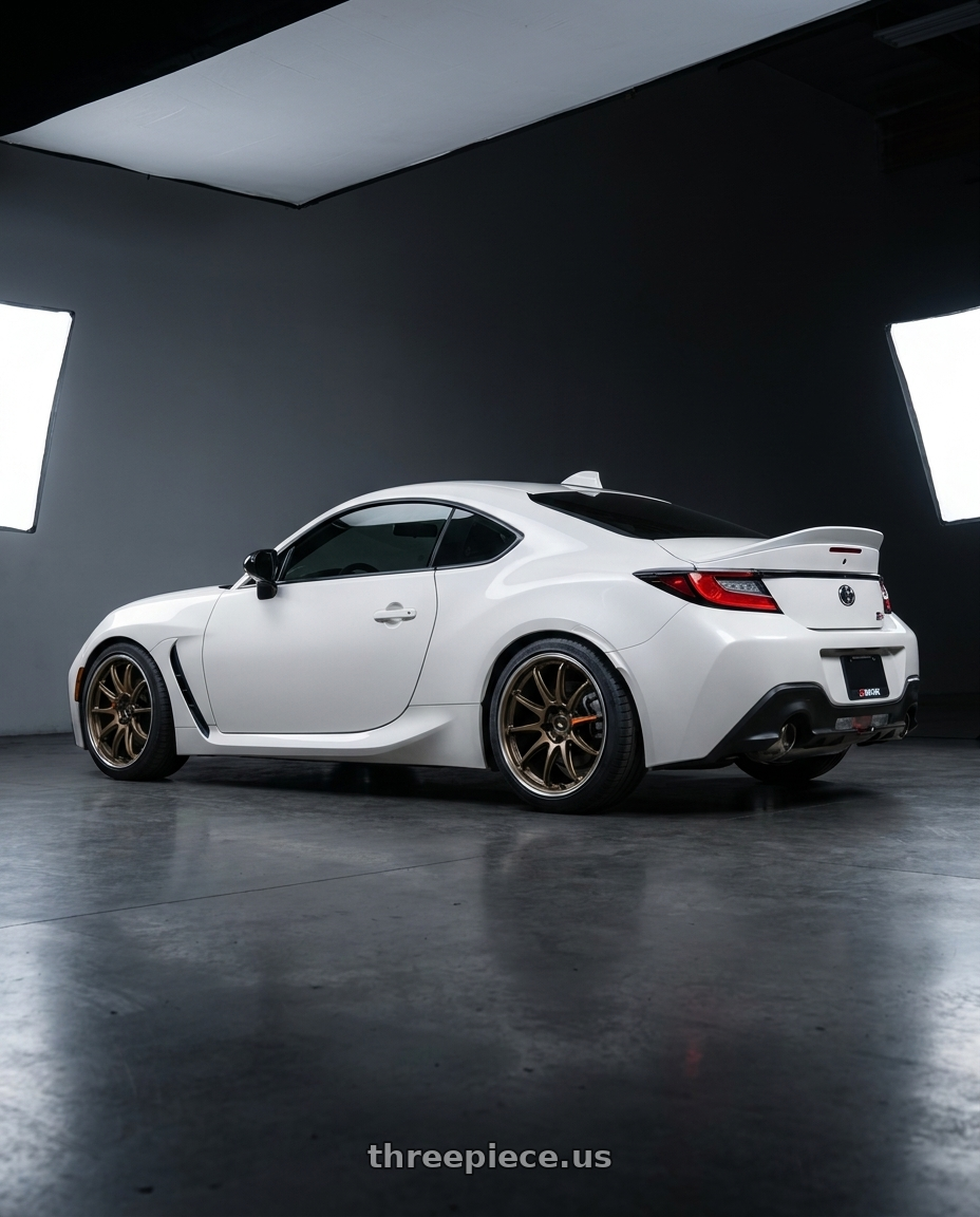 2026 Toyota gr86 with Work Emotion Zr10 5x100 18x8.5 +38 Titanium Diamond Lip Cut wheels rear three quarter view square tires