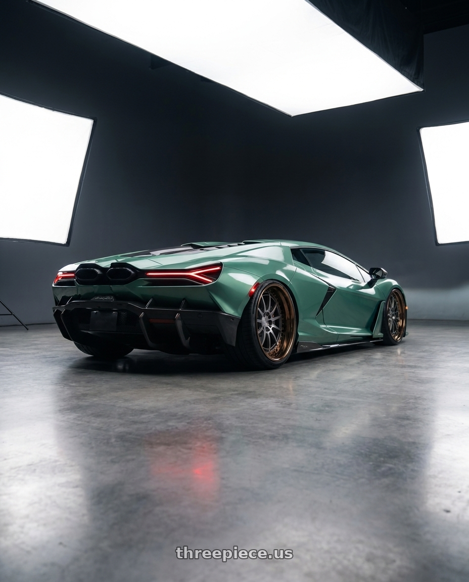 2026 Lamborghini Revelto with Heritage Wheel HOKKAIDO wheels rear three quarter view extreme stretch tires