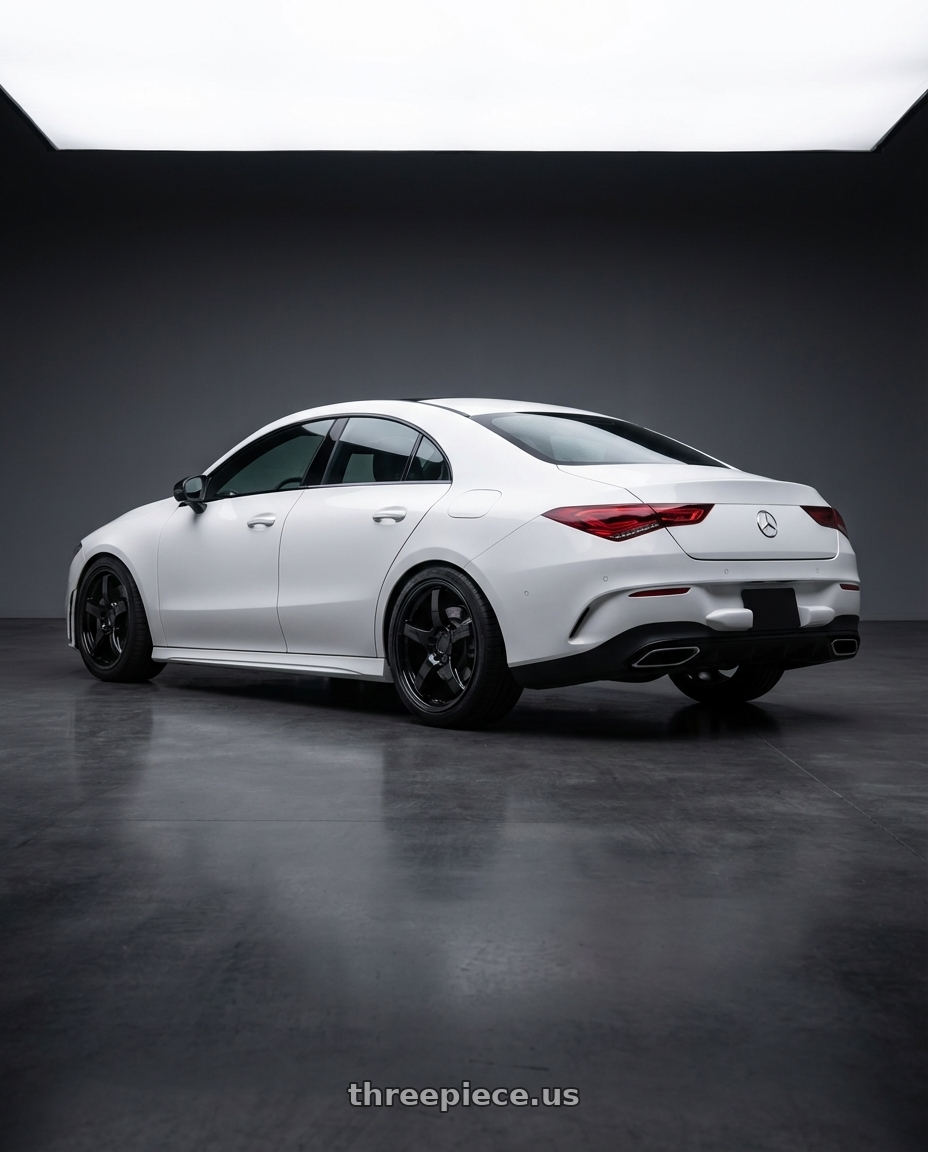 2023 Mercedes-Benz CLA C118 with Gram Lights 57CR 5x112 19x10.5+22 Glossy Black wheels rear three quarter view square tires