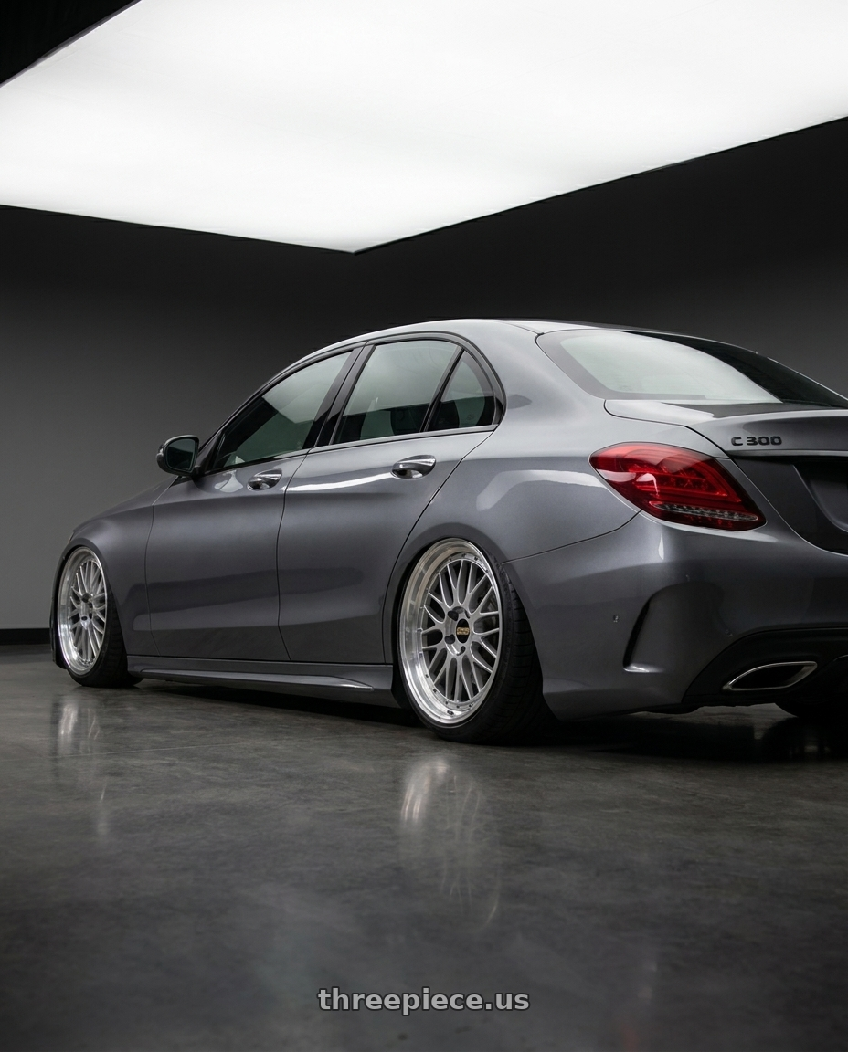 2021 Mercedes benz c300 night edition with BBS LM 5x112 19x9.0+42 Diamond Silver wheels rear three quarter view slight stretch tires