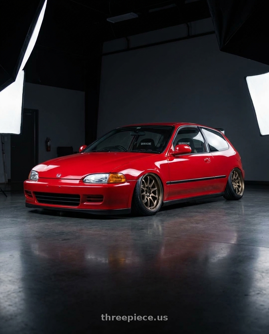 1993 Honda eg6 red with Volk Racing CE28N-PLUS 5x114.3 18x10.5 +15 SHINING BRONZE METAL wheels