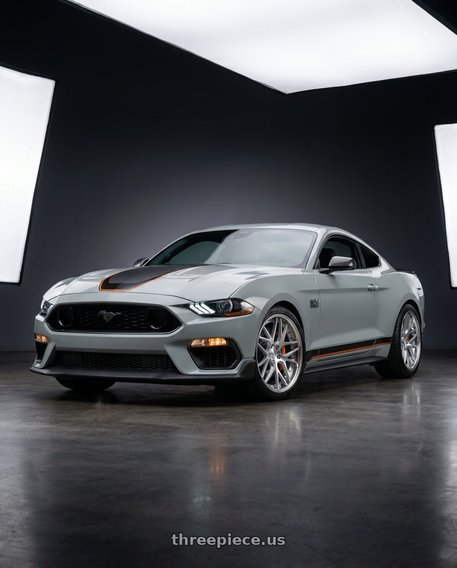 2021 Ford Mustang Mach 1 with Work Gnosis Cvx 5x114.3 19x8.5+38 O Disk Brush Silver Clear wheels