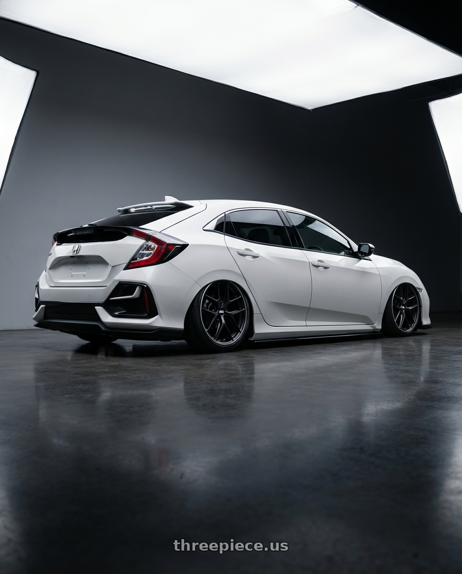 2024 Honda Civic with BBS CC-R 5x114.3 19x8.5+30 Satin Black wheels rear three quarter view slight stretch tires