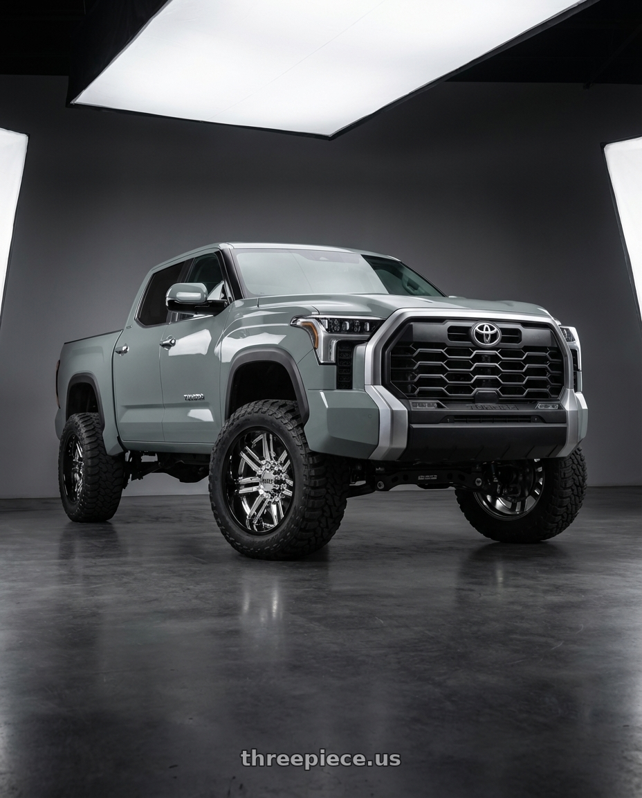 2024 Toyota Tundra with Moto Metal MO202 6X139.7 22X10 -18 CHROME CENTER GLOSS BLACK MILLED LIP wheels