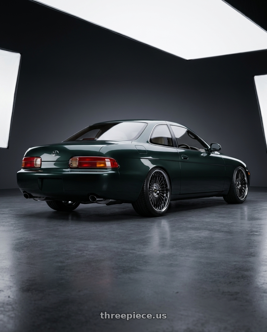1992 toyota soarer with Work Emitz Black Polish 5x100 19x10.0 +38 wheels rear three quarter view slight stretch tires