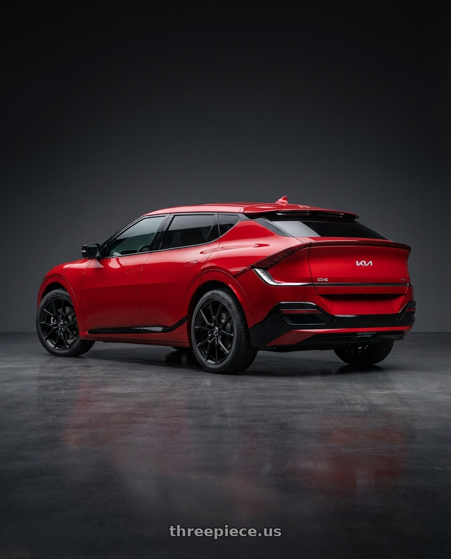 2024 kia ev6 with Platinum 462BK Matrix 5x114.3 20x8.5 +40 Gloss Black with Clear-Coat wheels rear three quarter view square tires