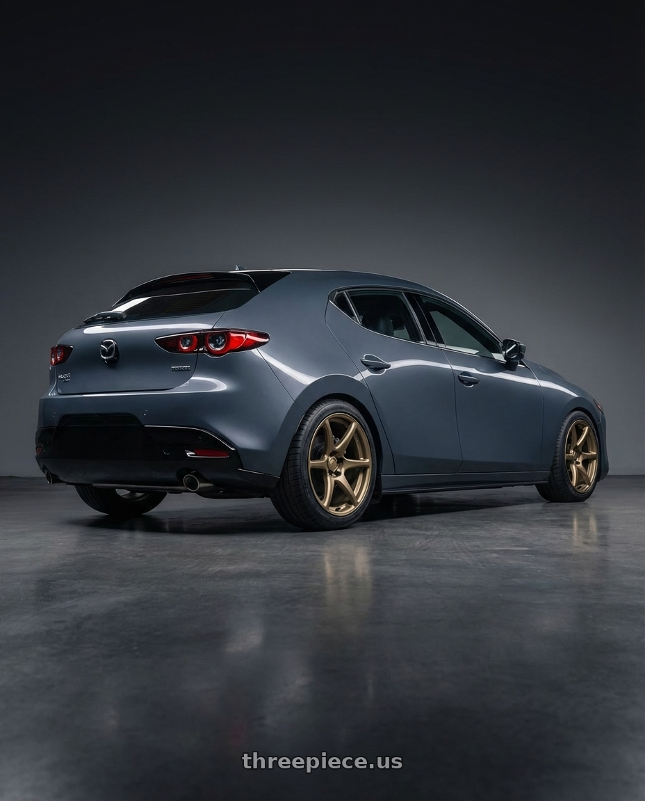 2023 Mazda Mazda3 Turbo with Kansei K11B Tandem 5x114.3 18x9 12 Bronze wheels rear three quarter view square tires
