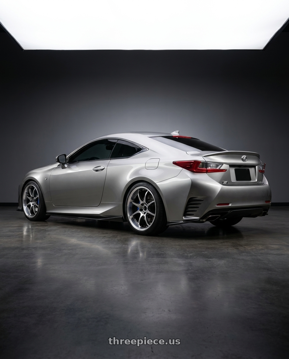 2016 Lexus RC 350 F Sport RWD with Work Emotion D9r 5x114.3 19x8.5 +38 Gt Silver Rim Cut wheels rear three quarter view square tires