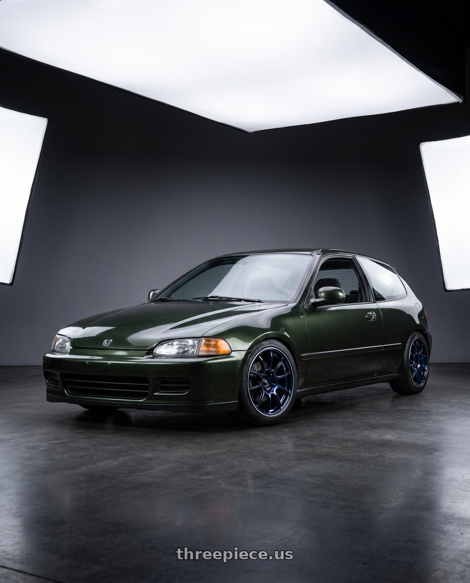 1995 honda civic dx hatchback nori green metalic with Advan Racing RZII 4x100 15x7.0 +42 RACING INDIGO BLUE & RING wheels