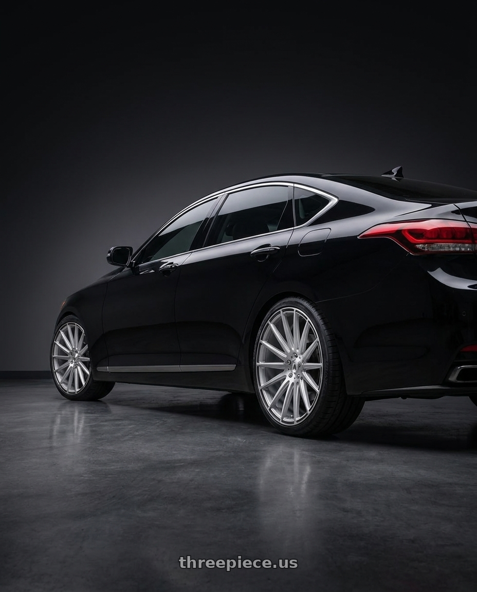 2016 Hyundai Genesis 3 8 with Asanti Black ABL-14 POLARIS 5X114.3 19X8.5 +38 BRUSHED SILVER W/ CARBON FIBER INSERTS wheels rear three quarter view square tires