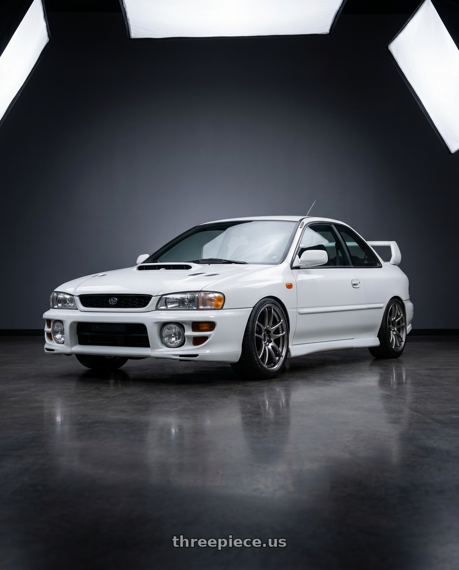 2001 subaru impreza 2.5rs aspen white with Work Emotion Cr Kiwami 5x100 17x7 +47 Gt Silver wheels