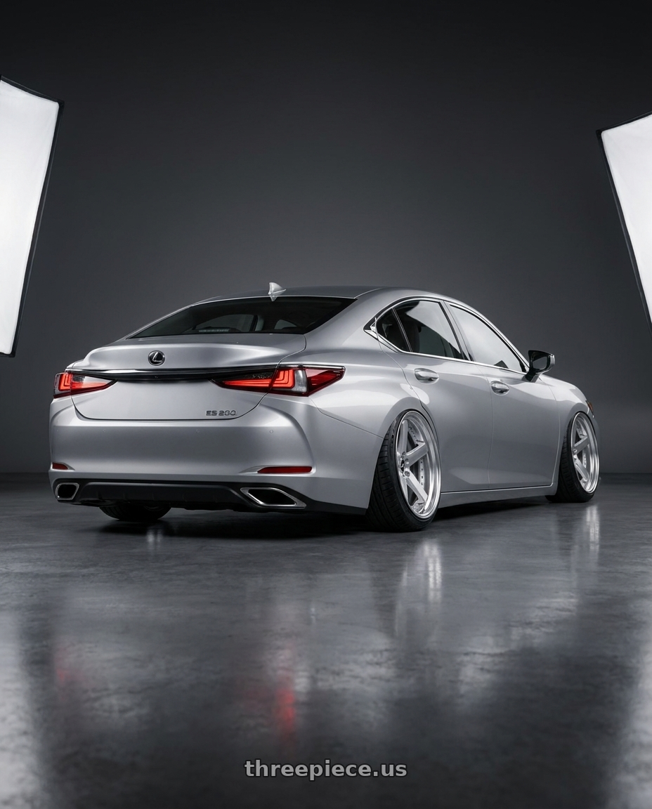 2022 Lexus ES200 with Work Zeast St2 5x100 19x8+12 A Disk Brush Silver Clear wheels rear three quarter view extreme stretch tires