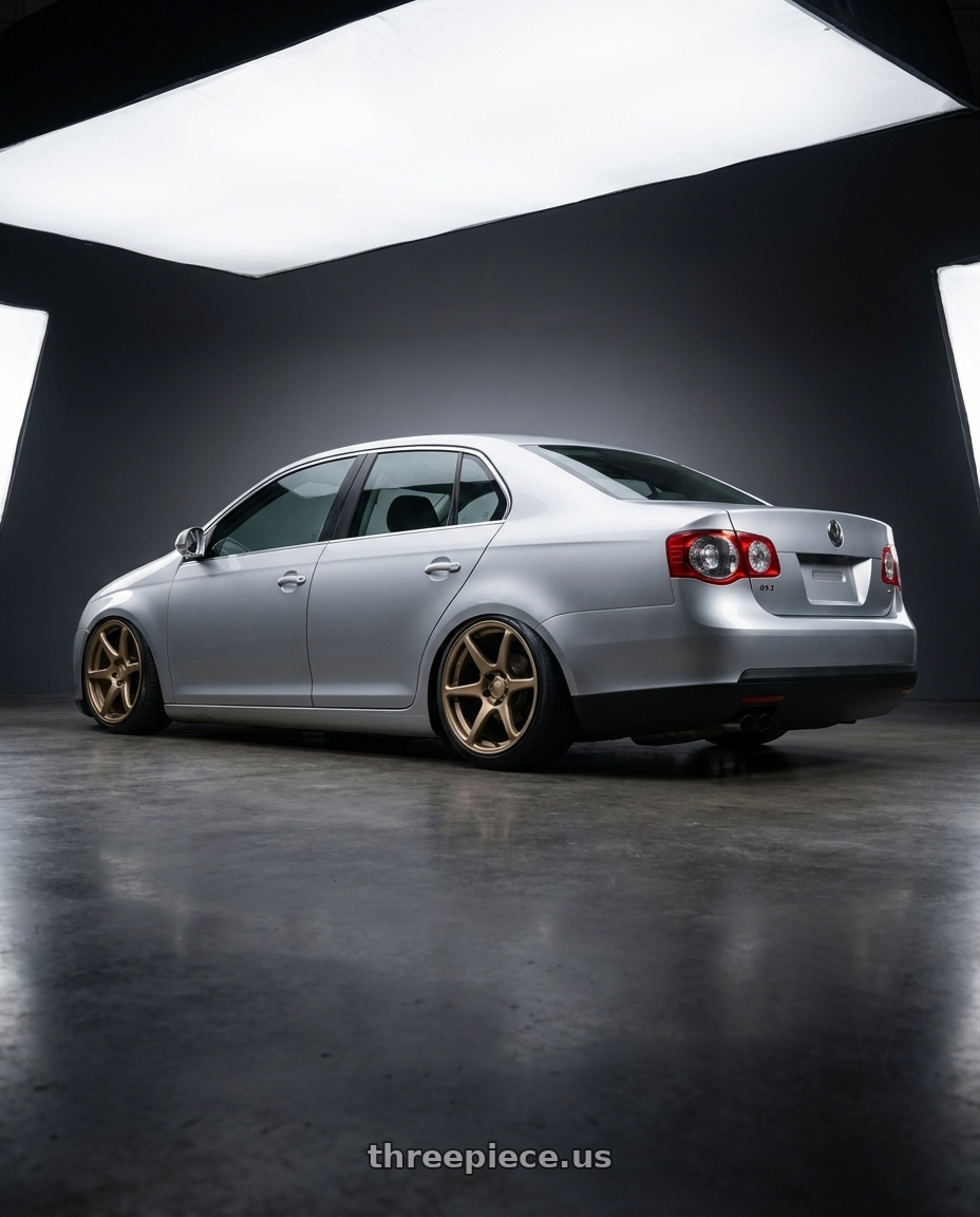 2009 Volkswagen Jetta GLI MK5 with Kansei K11B Tandem 5X112 18x8.5 35 Bronze wheels rear three quarter view slight stretch tires