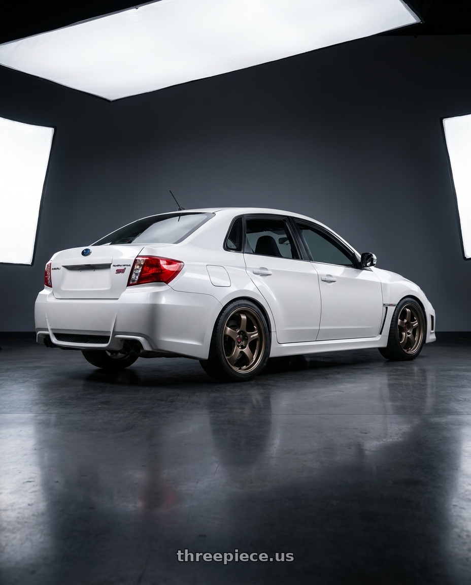 2011 sti sedan  with Work Meister S1R 5x114.3 18x9+45 A Disk Ashdot Titanium wheels rear three quarter view square tires