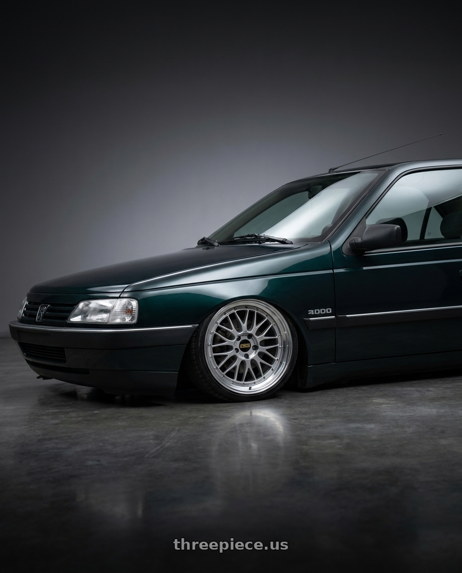 2000 Peugeot 405 Dark Green with BBS LM 4x100 17x7.5+40 Diamond Silver wheels