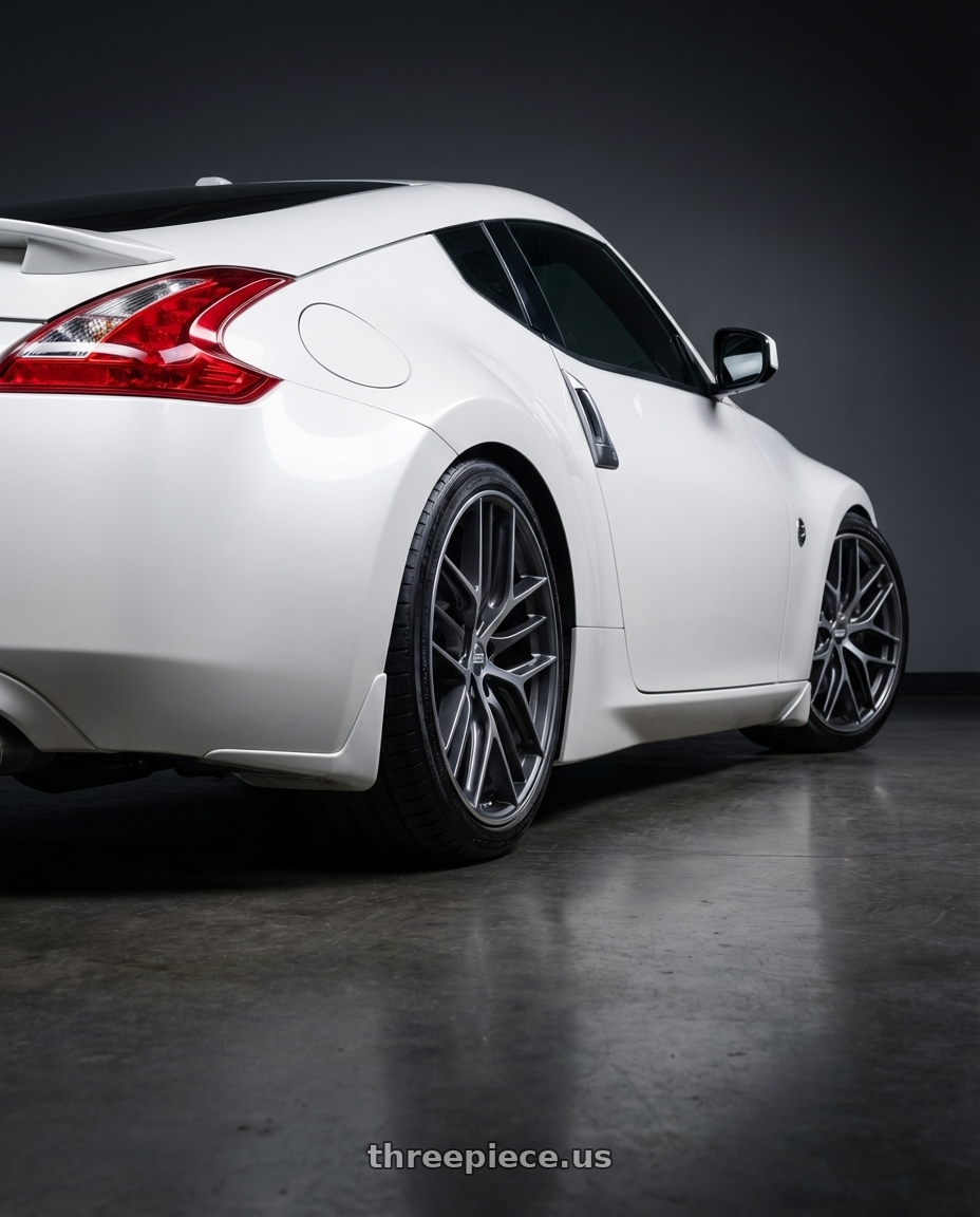 2019 Nissan 370Z with BBS CC-R 5x114.3 19x8.5+30 Graphite w/ Diamond Cut Face wheels rear three quarter view square tires