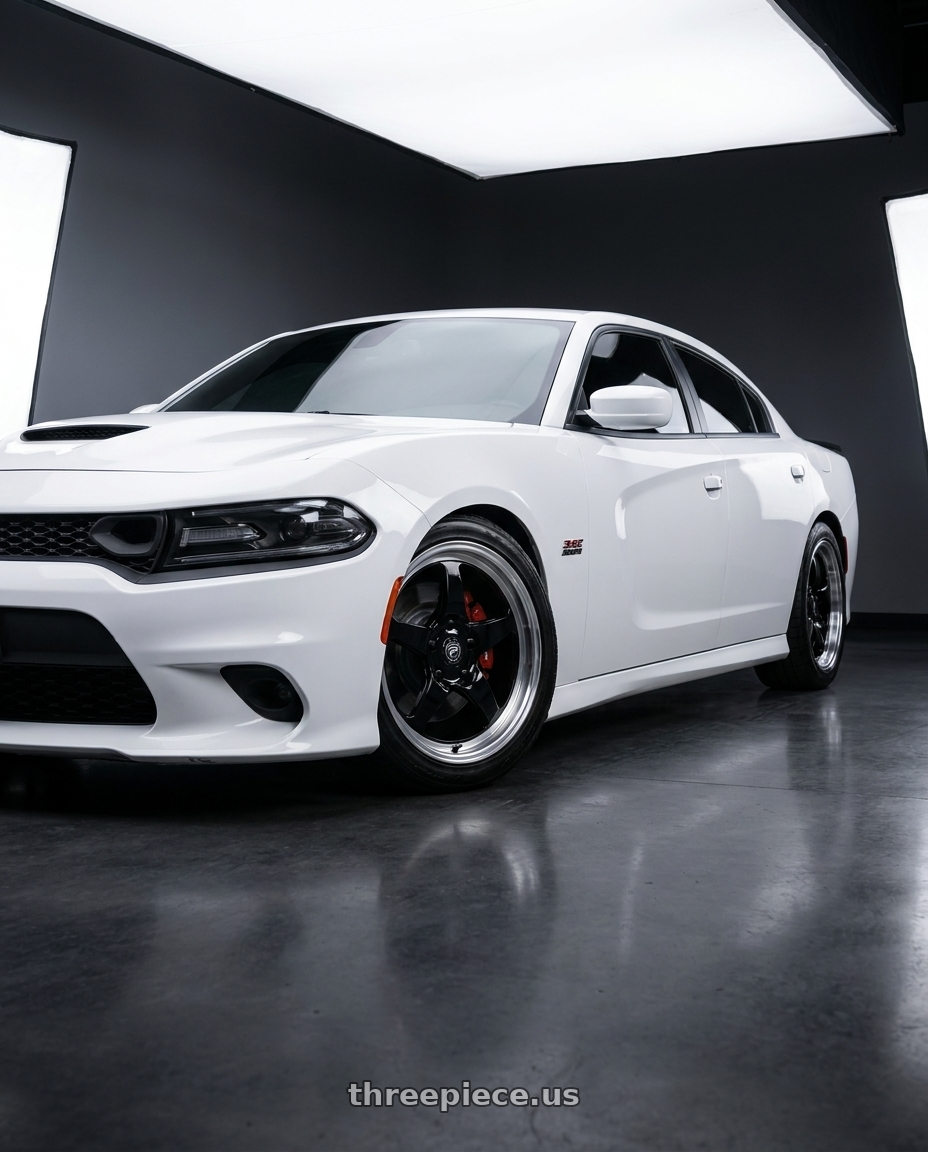 2021 Dodge Charger SXT with Forgestar D5 Drag 5x115 18x5 -37 Gloss Black Machined wheels