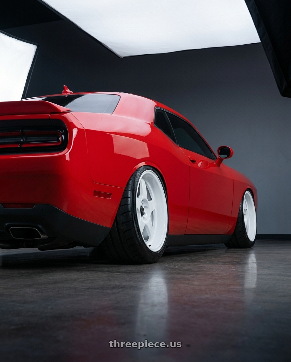 2021 Dodge Challenger GT AWD with Vors SP1 5x115 17x8  +35 All White wheels rear three quarter view meaty tires