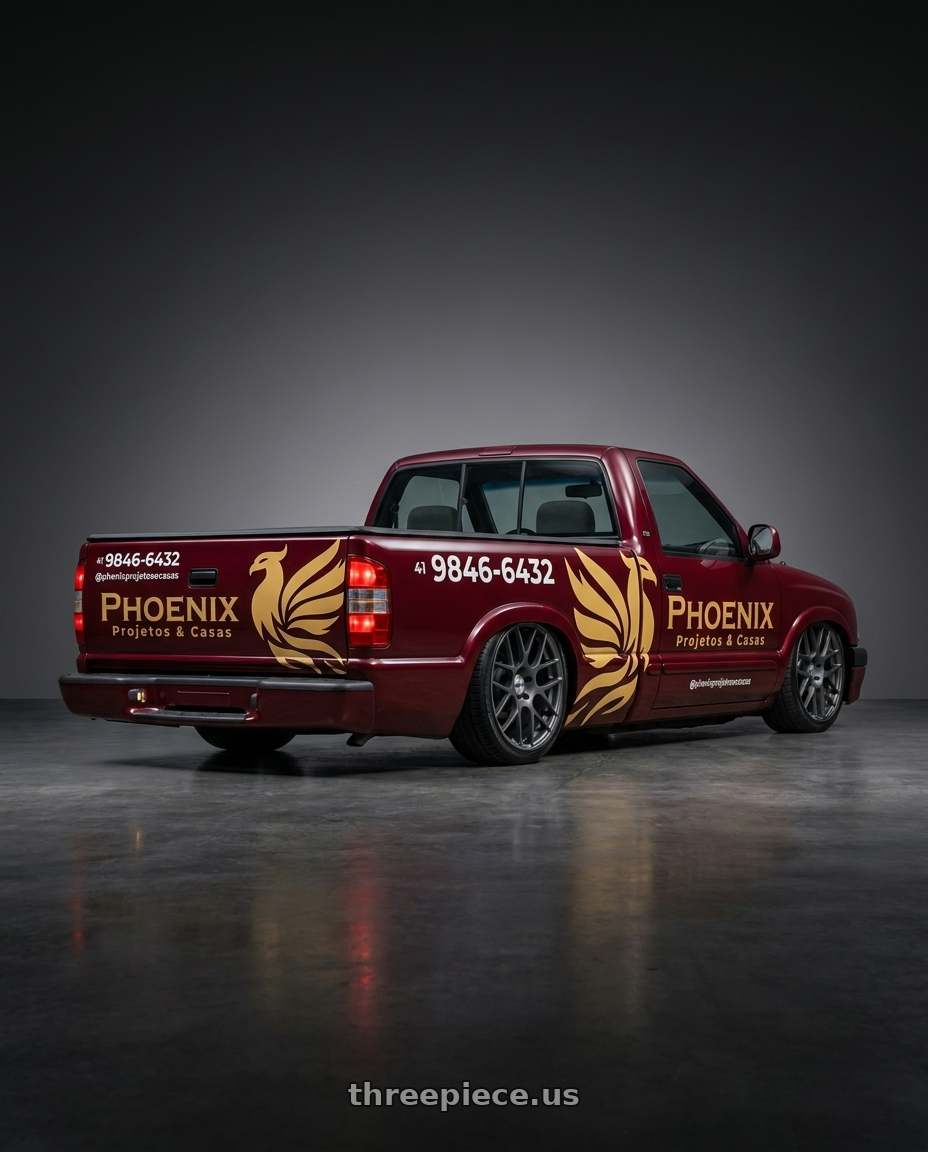 s10 brasileira, ano 1999 cor bordô, parachoques bordô, adesivada  with TSW NURBURGRING 5X114.3 17X7.5 +45 MATTE GUNMETAL wheels rear three quarter view square tires