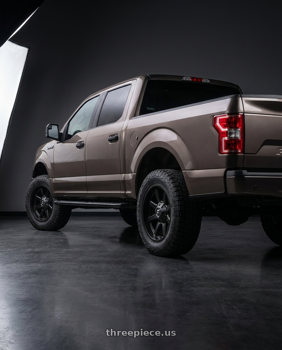 2019 Ford F-150 with Fuel 1PC D436 MAVERICK 6X135/6X139.7 20X9 +1 SATIN BLACK wheels rear three quarter view meaty tires