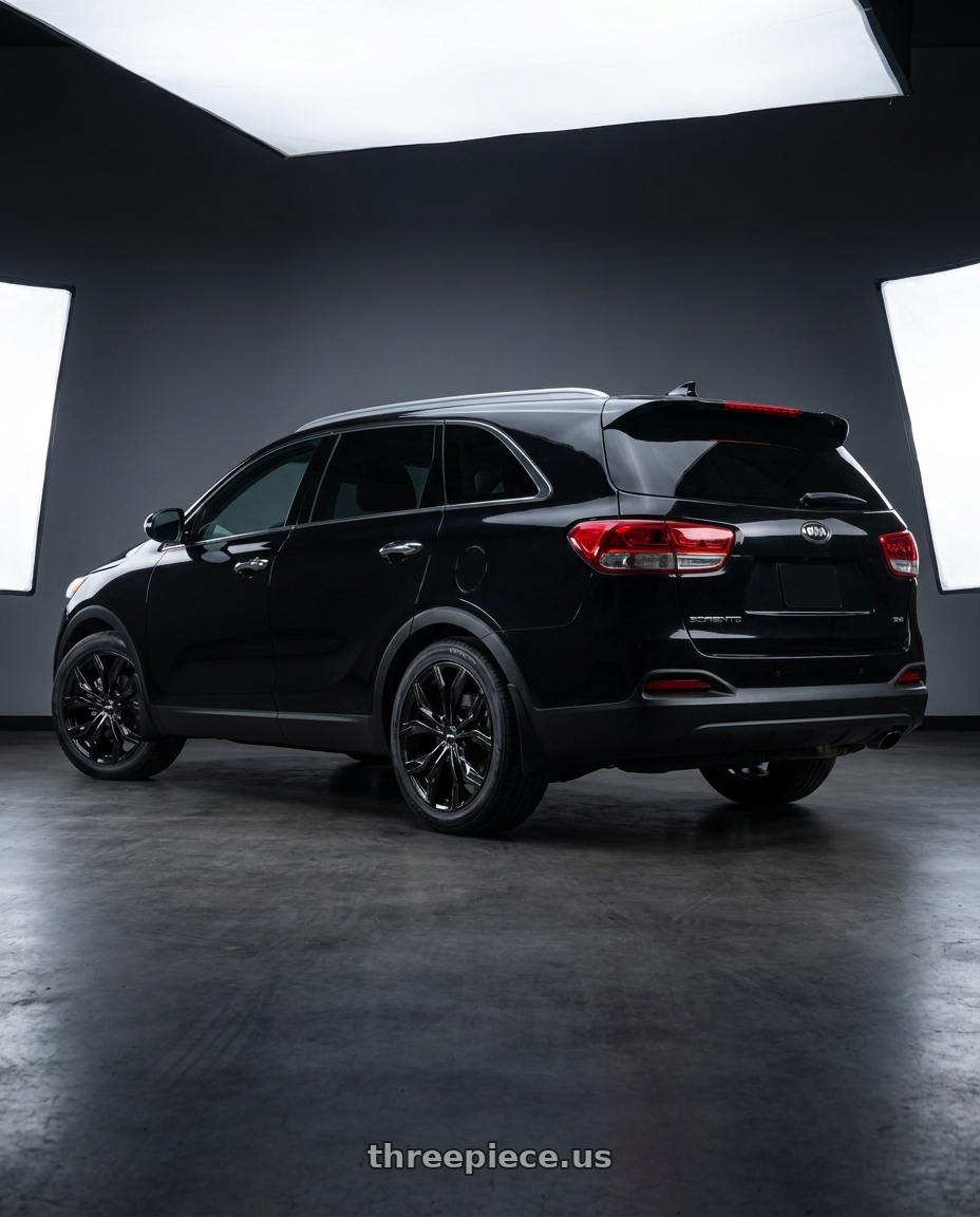 2016 Kia Sorento SX with RTX Venom 5x114.3 19x8 +45 Gloss Black wheels rear three quarter view square tires