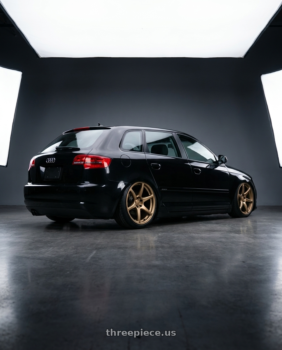 2012 Audi A3 8P with Kansei K11B Tandem 5X112 19x10.5 22 Bronze wheels rear three quarter view slight stretch tires
