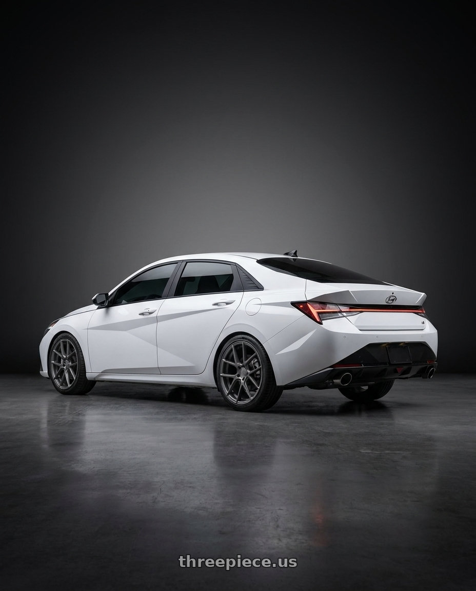 2024 Hyundai Elantra N with Avant Garde Wheels M510 5X114.3 19x9.5 +40 Dolphin Grey wheels rear three quarter view square tires