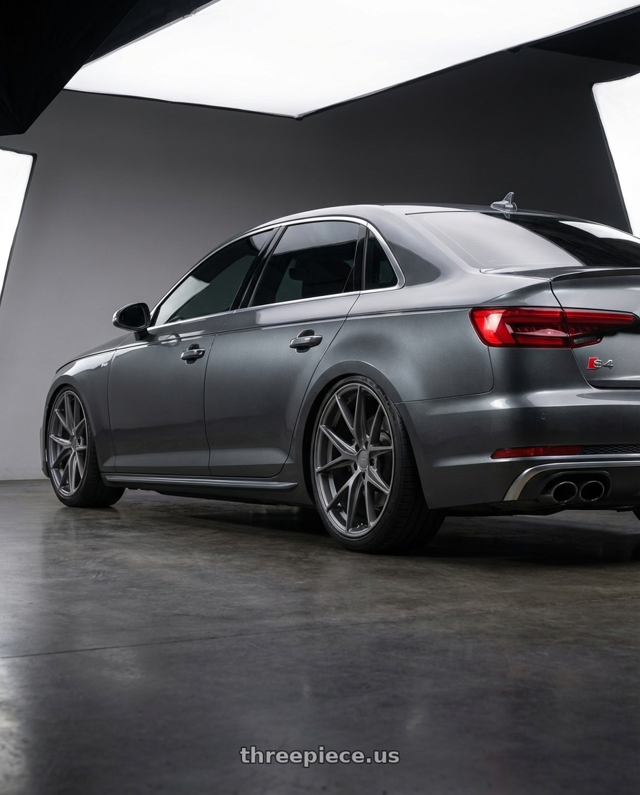 2023 Audi S4 B9 with Niche 1PC M116 MISANO 5X112 20X9 +38 MATTE GUN METAL wheels rear three quarter view slight stretch tires
