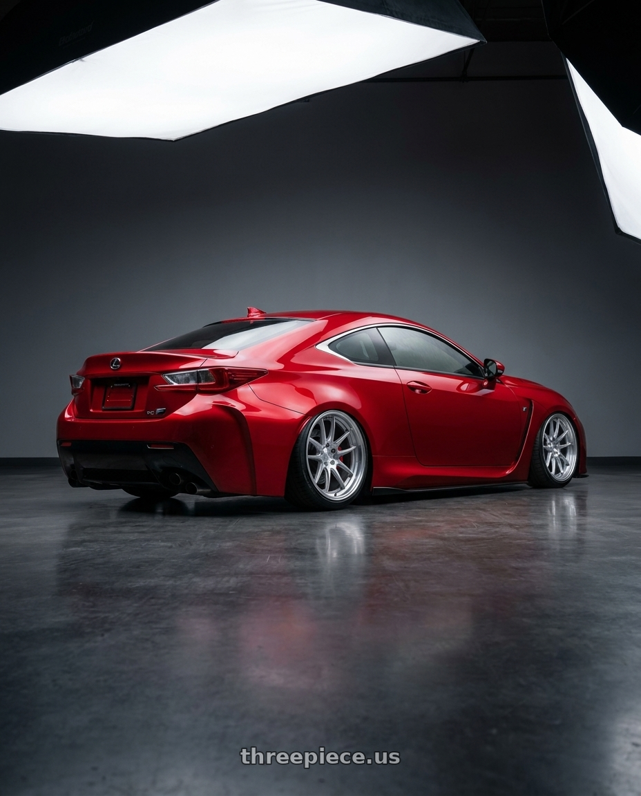 2018 Lexus RC F with Aodhan AFF2 5x114.3 19x9.5+35 Gloss Silver Machined Face wheels rear three quarter view slight stretch tires