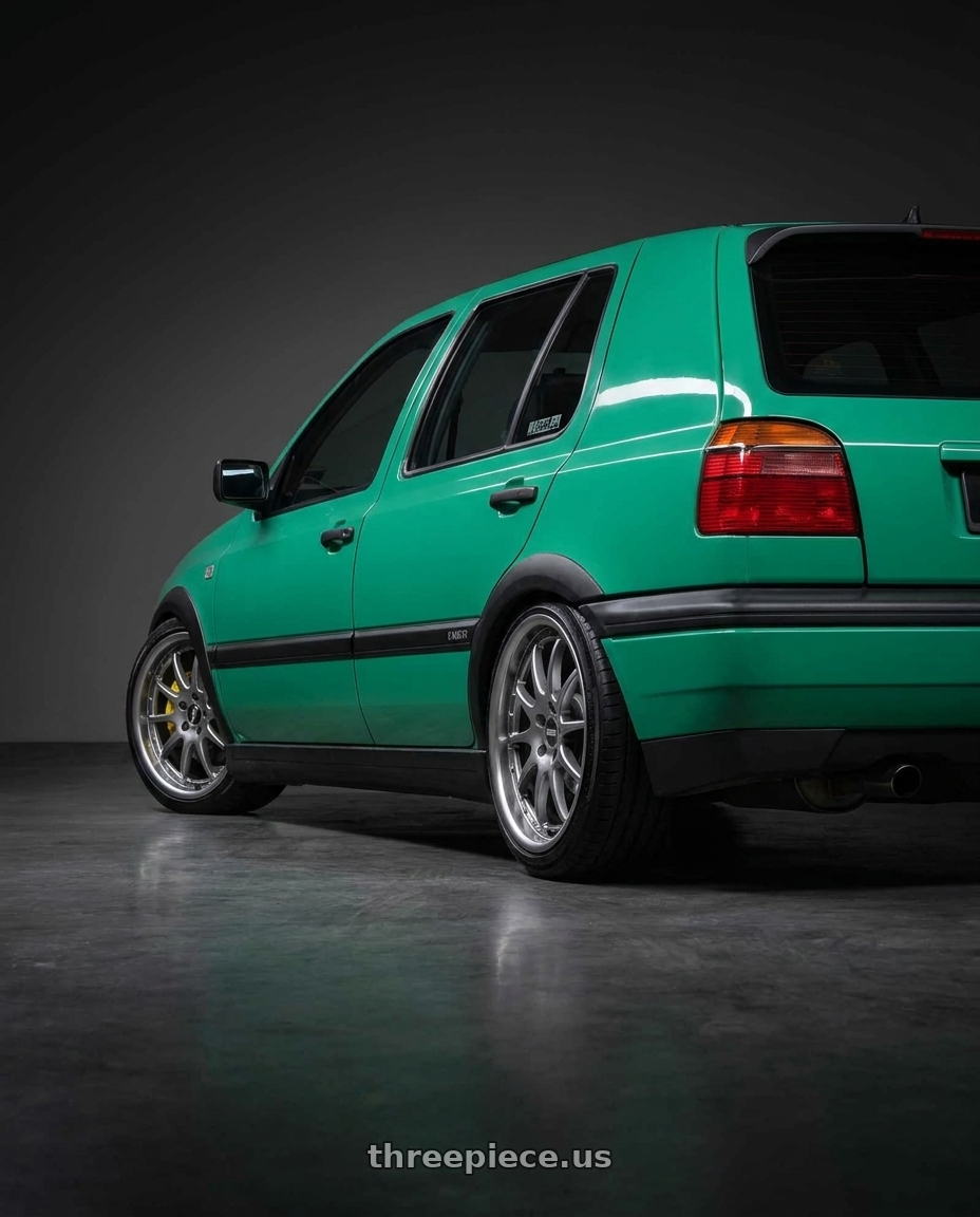 Volkswagen golf 3 vr6 1993 with SSR Professor MS3R 5x100 17X7 37 SL Disk Titan Silver wheels rear three quarter view slight stretch tires