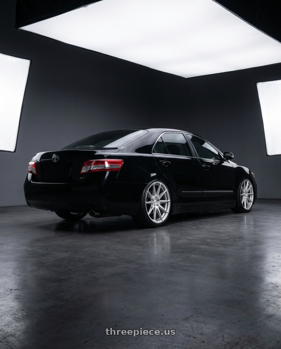 2008 Toyota Camry 2.0 E with ADV.1 ADV5.0 5x112 19x10 +42 Platinum wheels rear three quarter view slight stretch tires