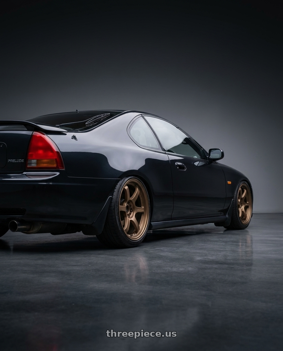 1995 Honda Prelude with Gram Lights 57DR 5x114.3 17x9 +22 BRONZE 2 wheels rear three quarter view slight stretch tires