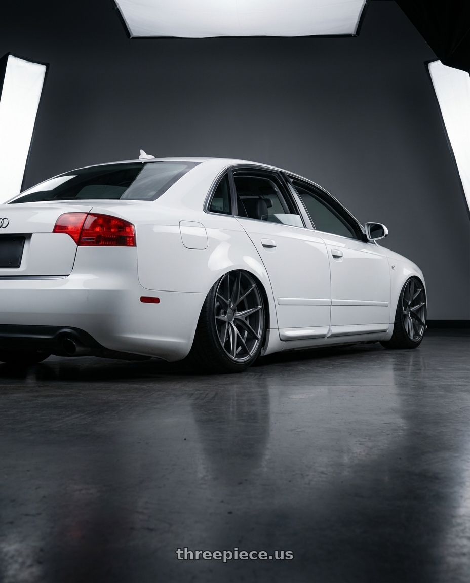 2010 Audi A4 B7 with Niche 1PC M116 MISANO 5X112 19X8.5 +42 MATTE GUN METAL wheels rear three quarter view slight stretch tires