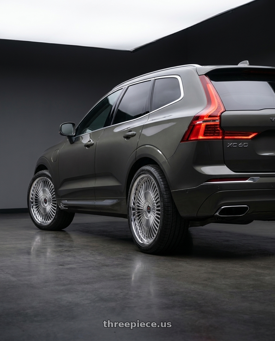 2022 volvo XC60 Inscription with Cavallo CLV-41 5x108/5x114.3 20x8.5 +35 Nano Chrome wheels rear three quarter view square tires