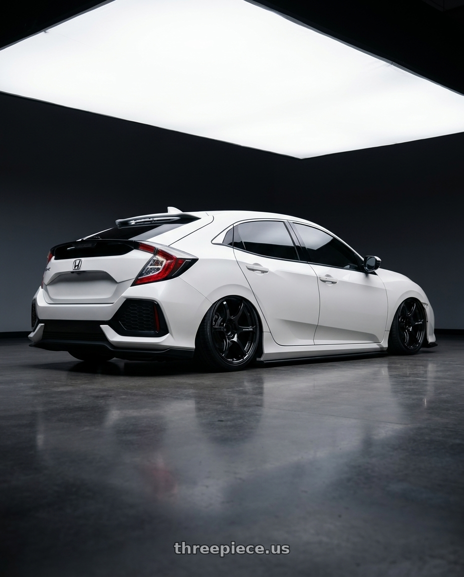 2019 Honda Civic with Advan RGIII 5x114.3 19x9.0+35 Gloss Black wheels rear three quarter view slight stretch tires