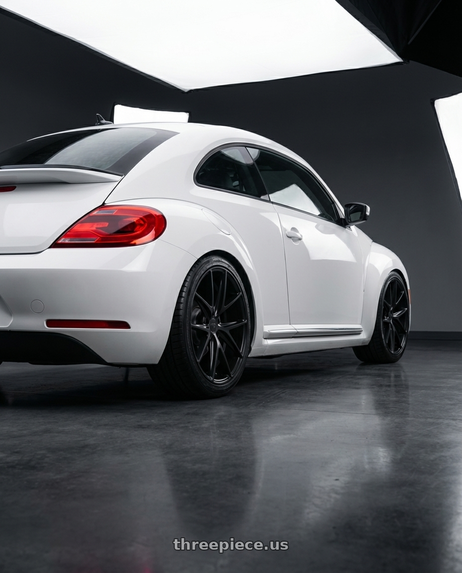 2016 Volkswagen Beetle Turbo with Niche 1PC M117 MISANO 5X112 18X8 +42 MATTE BLACK wheels rear three quarter view square tires