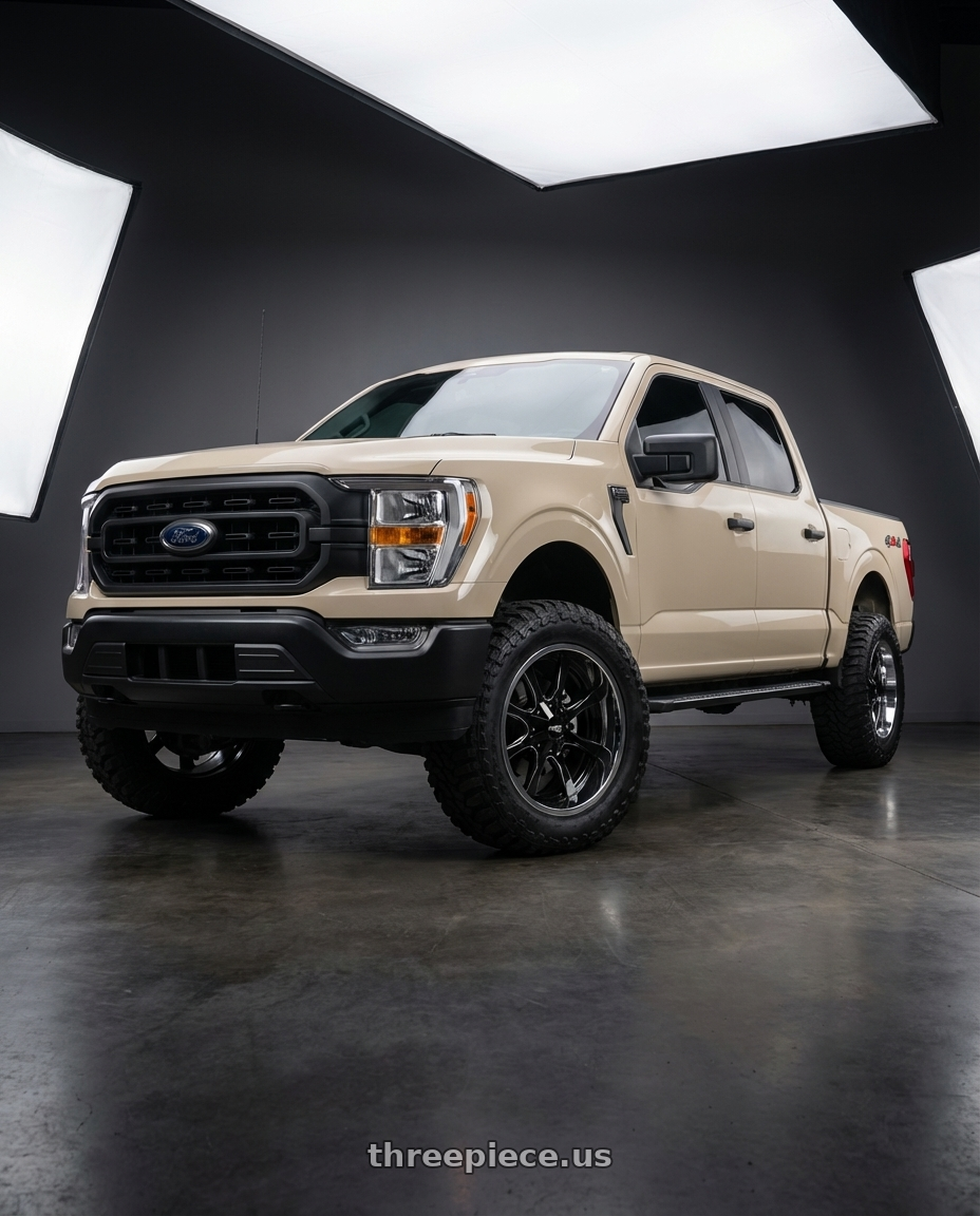 2013 Ford F-150 with Moto Metal MO201 6X135/6X139.7 20X12 -44 GLOSS BLACK MILLED CENTER CHROME LIP wheels