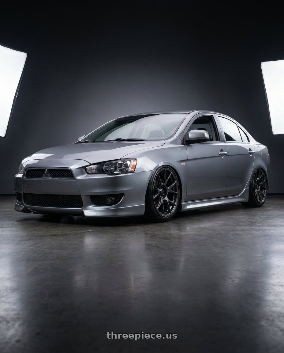2014 Mitsubishi Lancer Ralliart with Konig Ampliform 5x114.3 18x8.5+45 Dark Metallic Graphite wheels