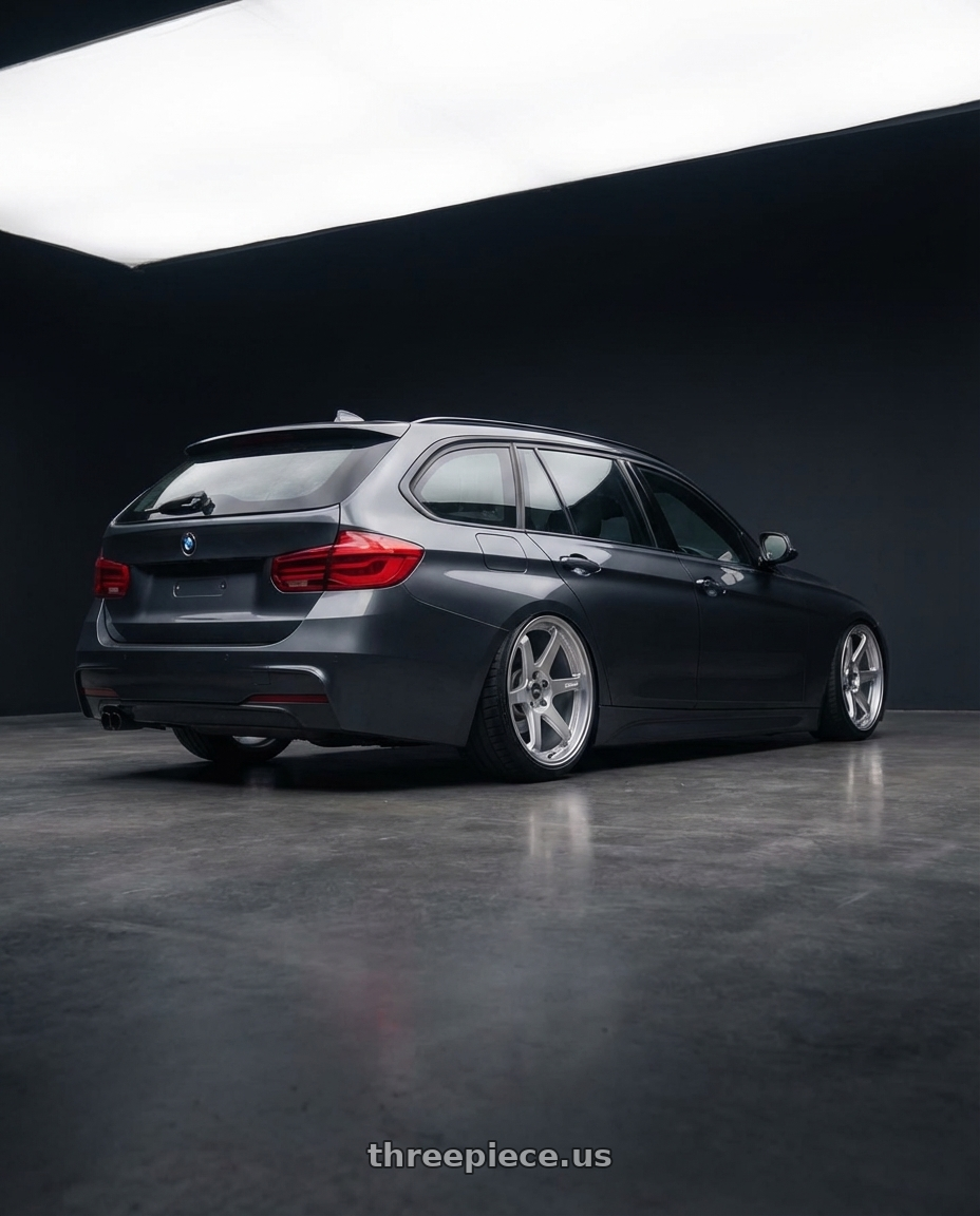 2016 BMW 3 Series F30 with ESR Wheels APEX SERIES AP6 5x120 19x8.5 +30 Hyper Silver wheels rear three quarter view slight stretch tires
