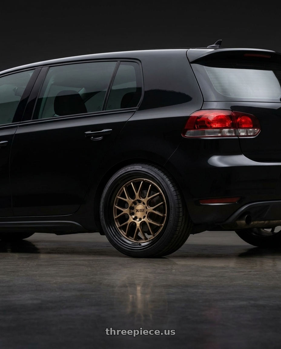 2012 Golf TDI with F1R F21 5x112/5x114.3 18x8.5 +45 Bronze/Black Lip v2 wheels rear three quarter view square tires