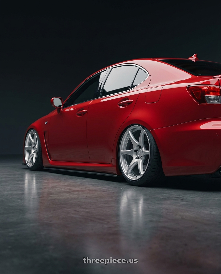 2012 Lexus IS-F with Kansei K11S Tandem 5x114.3 19x9.5 22 Hyper Silver wheels rear three quarter view slight stretch tires