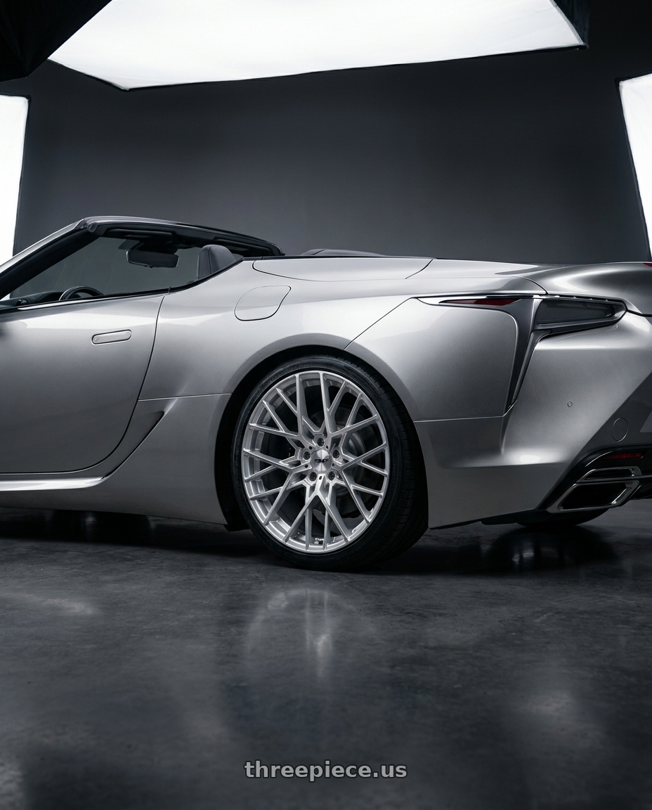 2021 Lexus LC 500 with TSW SEBRING 5X120 22X9 +20 SILVER W/  MIRROR CUT FACE wheels rear three quarter view square tires