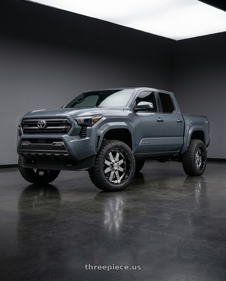 2024 toyota tacoma 4th gen sr 4 door with Moto Metal MO200 5X127 20X10 -18 CHROME CENTER GLOSS BLACK MILLED LIP wheels