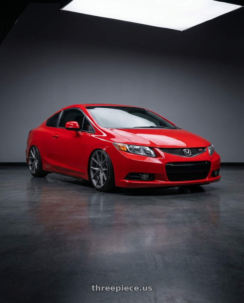 2011 Honda Civic Si with Niche 1PC M116 MISANO 5X114.3 18X8 +40 MATTE GUN METAL wheels front three quarter view stanced stance